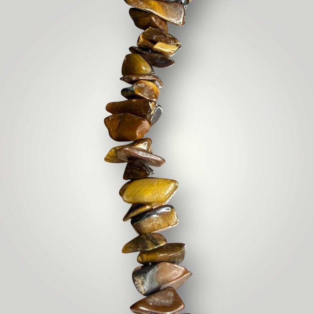 Vintage Tiger Eye Gemstone Chip Necklace Sterling Silver 925 Yellow Jade Pendant - Picture 9 of 13